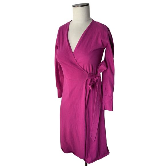 VINTAGE Wrap Dress Size Medium 70s 80s Cotton Hot Pink Block Print India Peacock - Picture 1 of 6